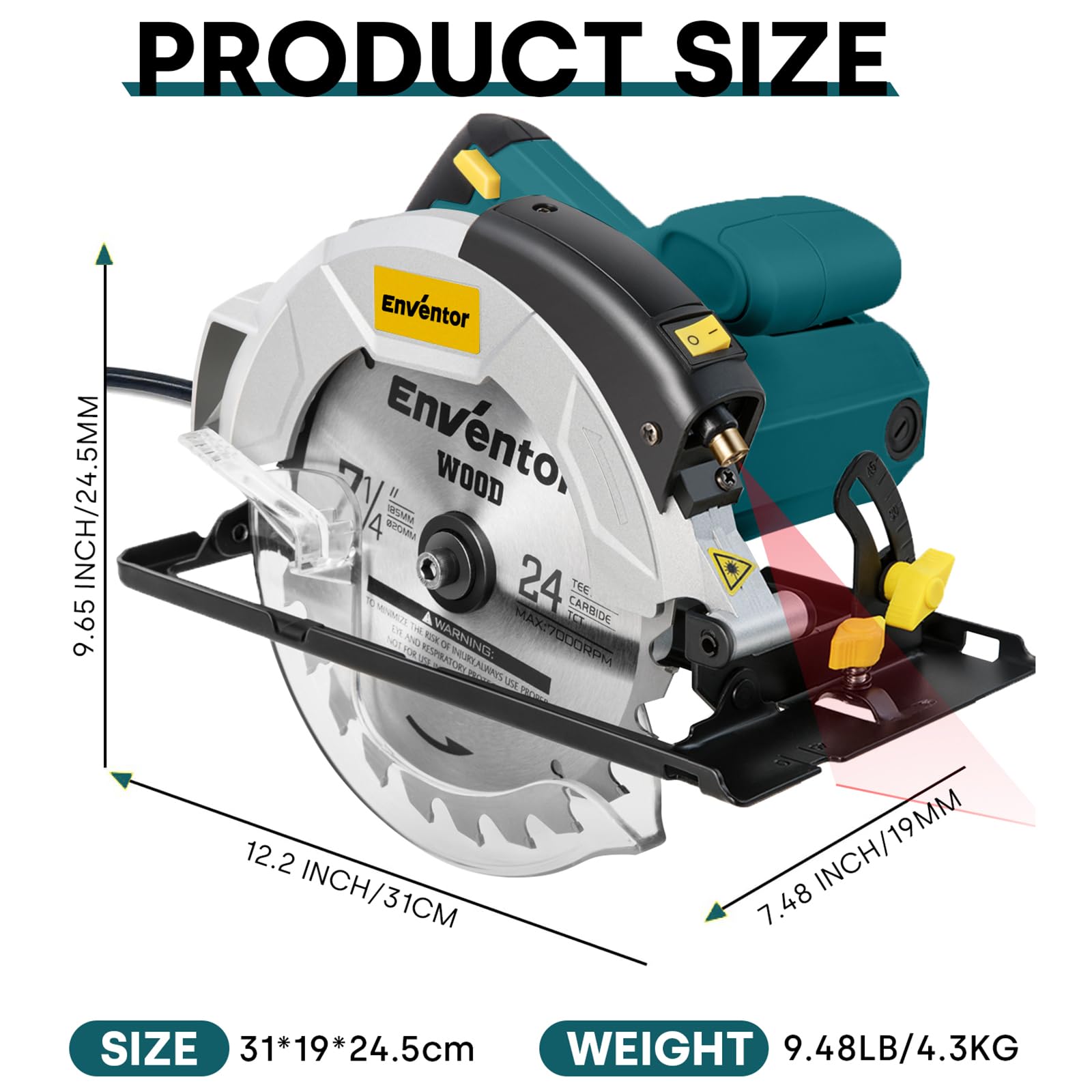 Enventor circular saw kit includes blades, guide, and laser batteries.