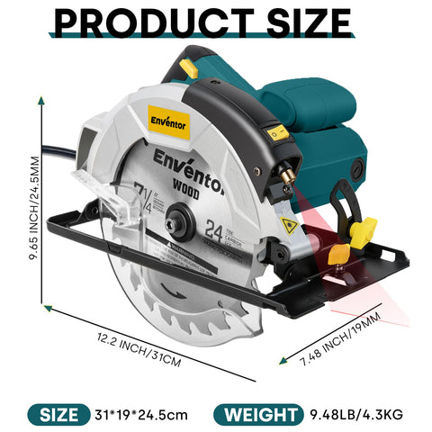 Enventor circular saw kit includes blades, guide, and laser batteries.