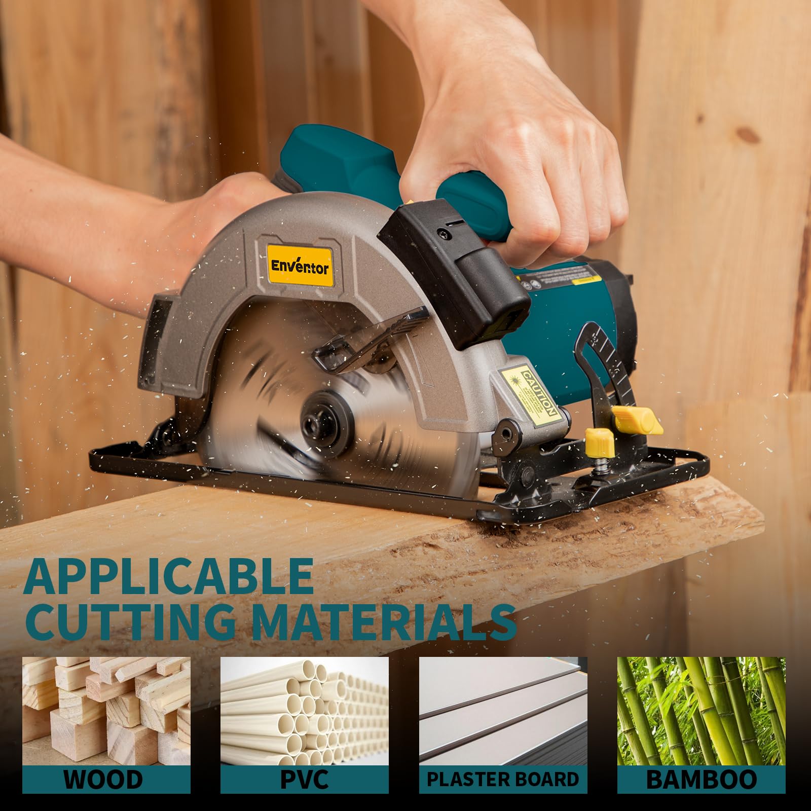 Enventor circular saw kit includes blades and rip guide