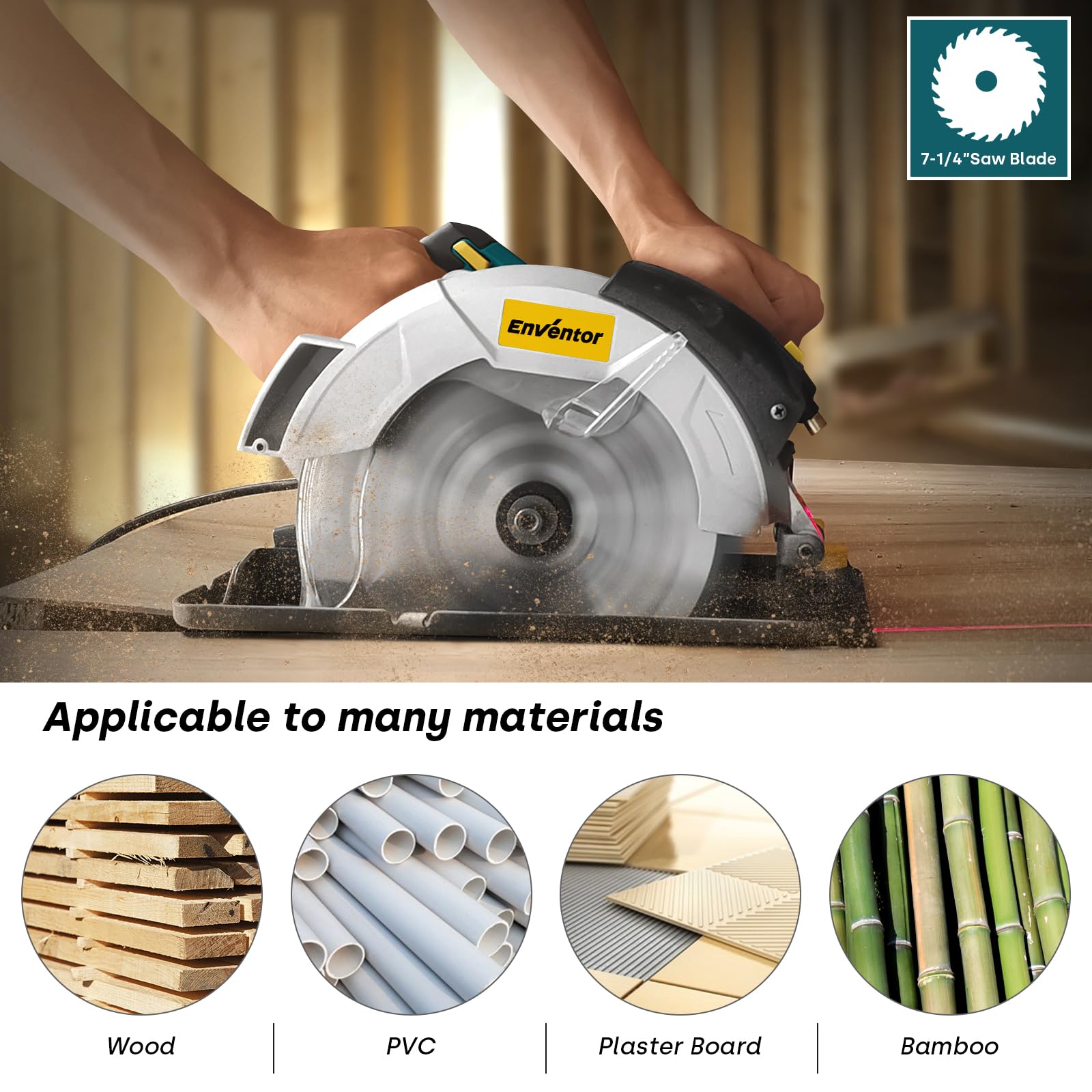 Enventor circular saw single-handed bevel for easy control.