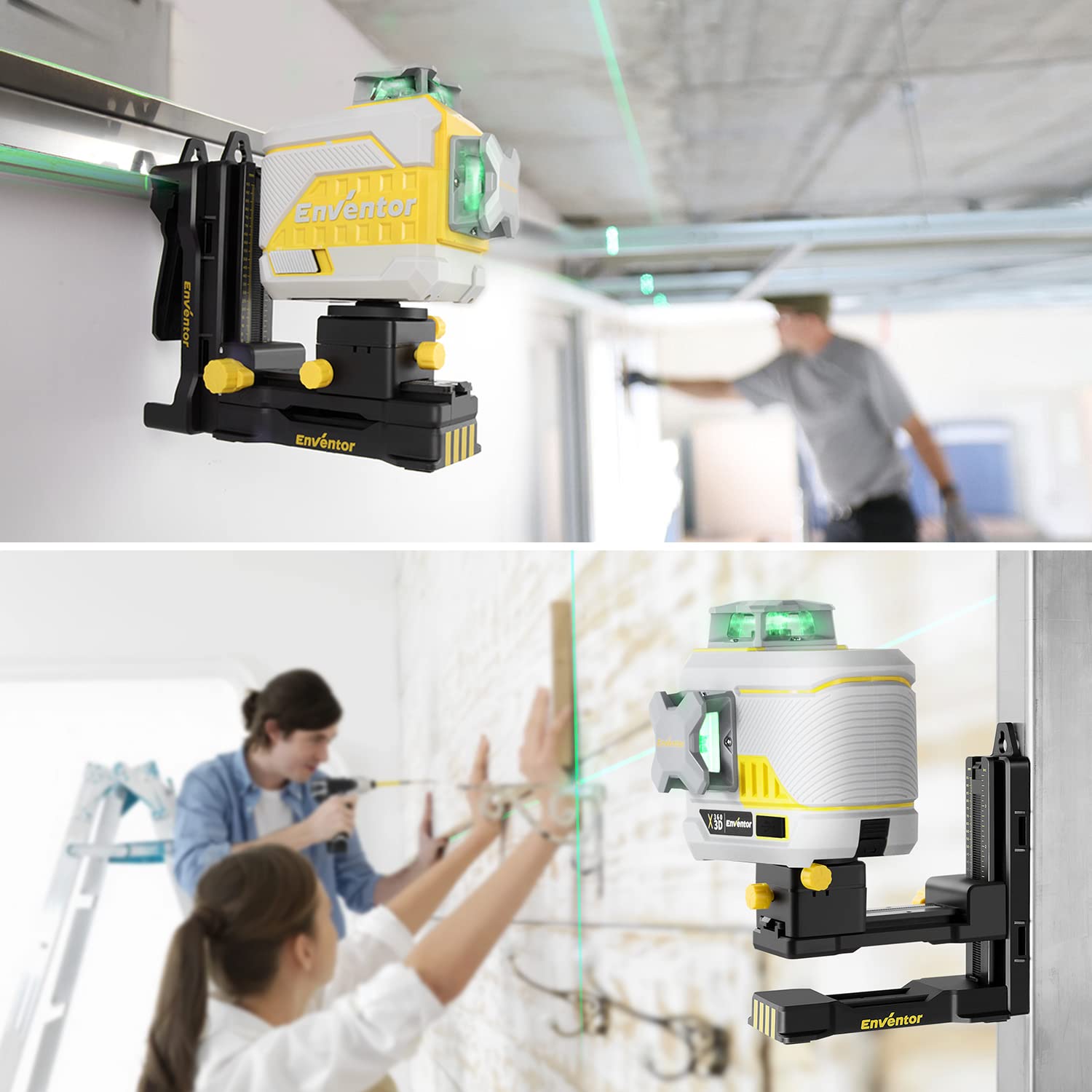 Enventor L-shaped magnetic pivoting base securely grips metal surfaces.