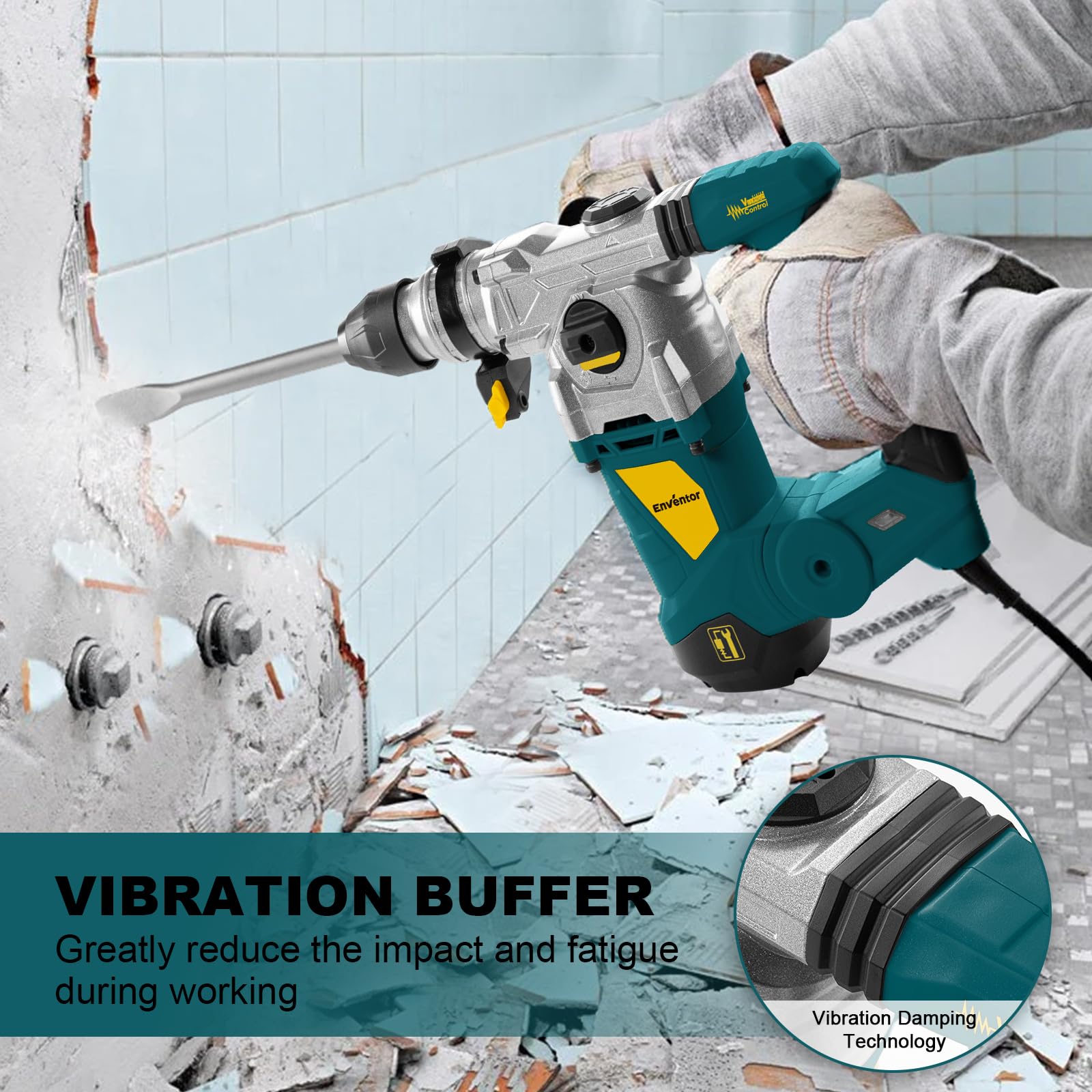 Enventor soft-grip handle provides secure control during extended chiseling