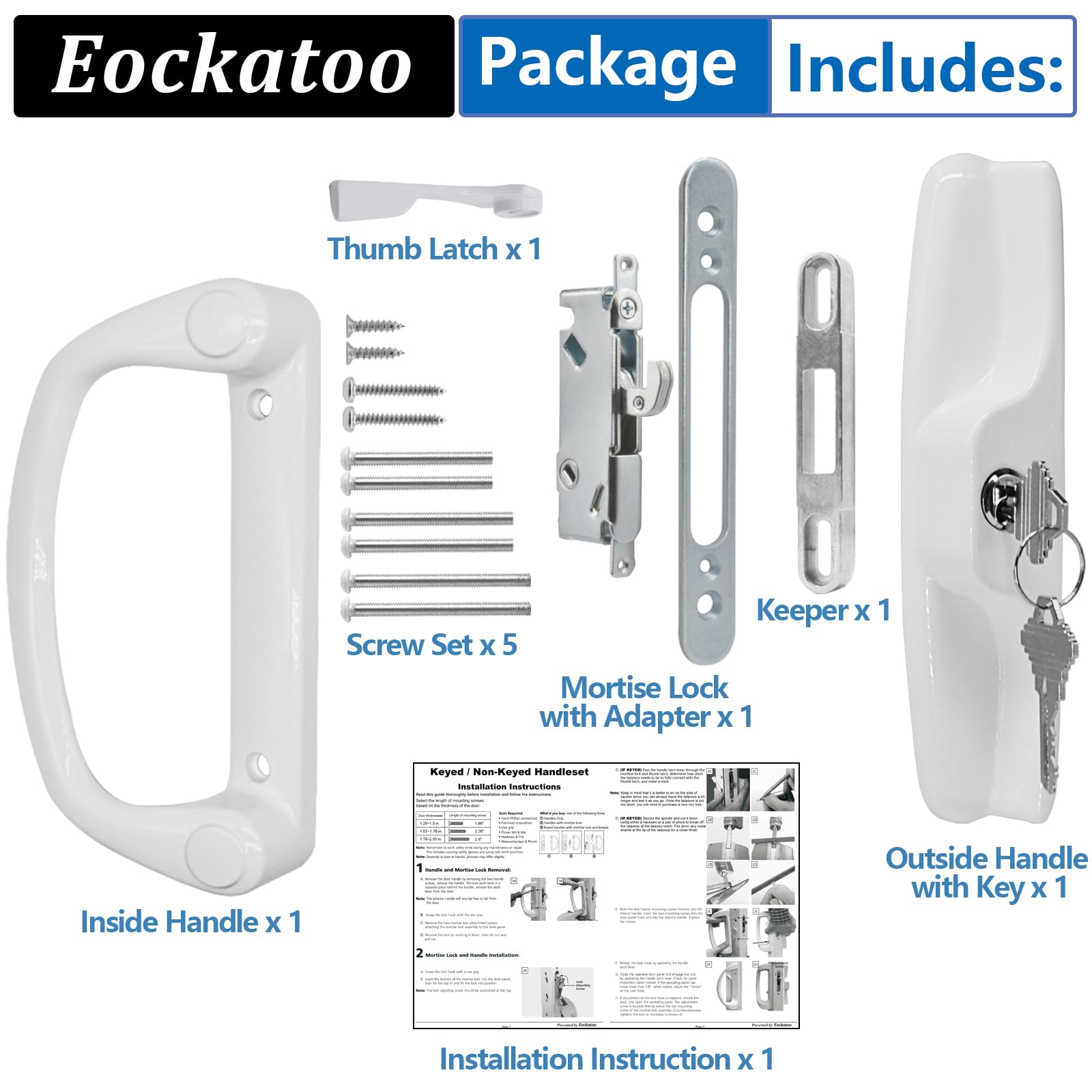 Eockatoo white door handle set complements modern patio doors