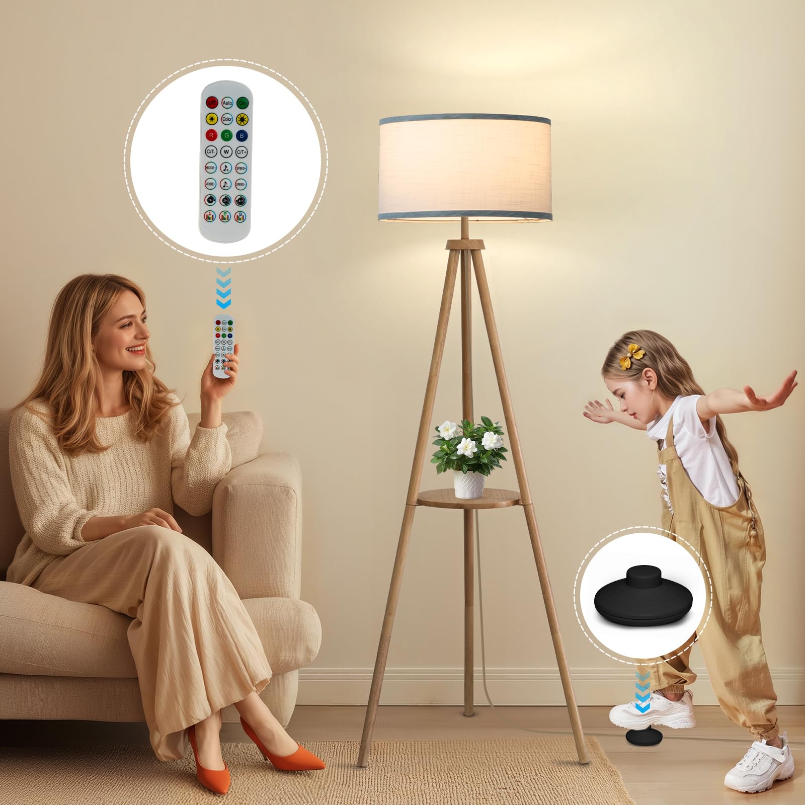 EOEYYOYB floor lamp remote control allows mode changes from anywhere in the room.