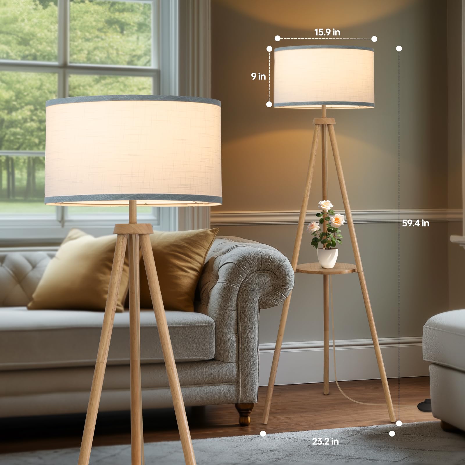 EOEYYOYB floor lamp with white drum shade provides soft, diffused light for reading.