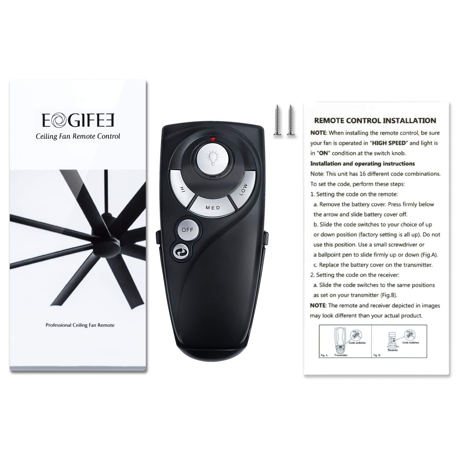 Eogifee Hampton Bay receiver DIP-switch inside demonstrates compatibility with existing fans