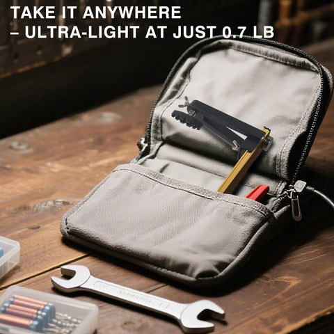 Compact design saves bench space during electronics projects.