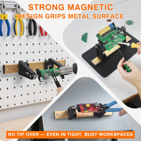 Smooth sliding clamps enable quick, steady PCB positioning.