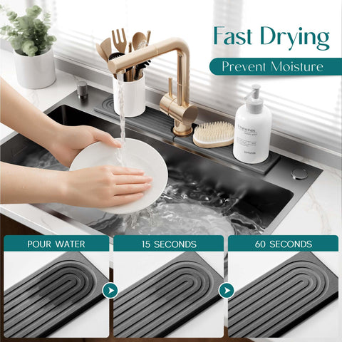 eormoe dark grey diatomite mat on countertop complements modern kitchens while drying spills.