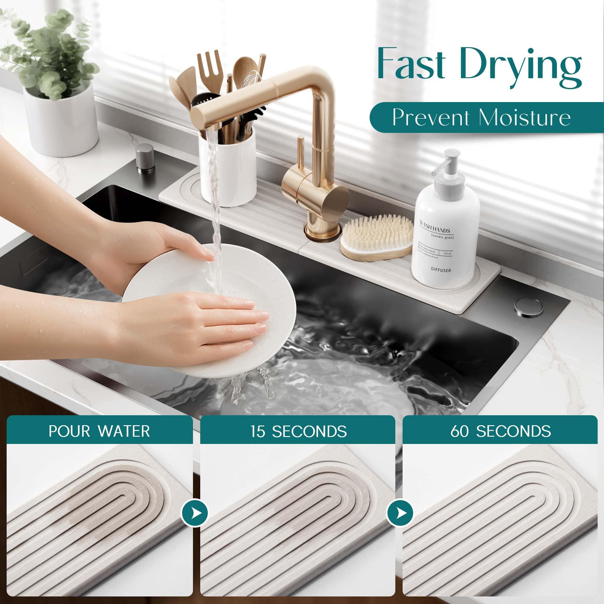 eormoe kitchen counter setup with drying tray for tidy surfaces