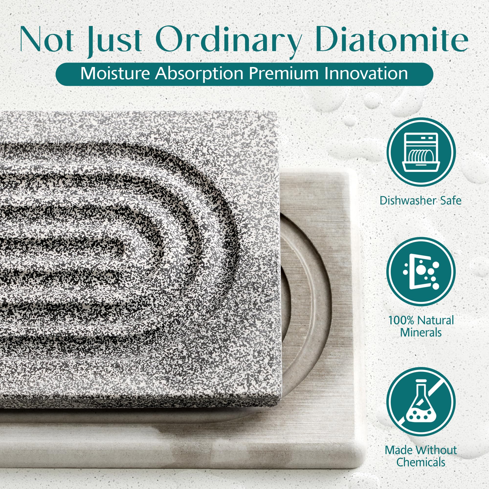 Eormoe stone faucet mat on counter captures splashes quickly, keeping surfaces dry.