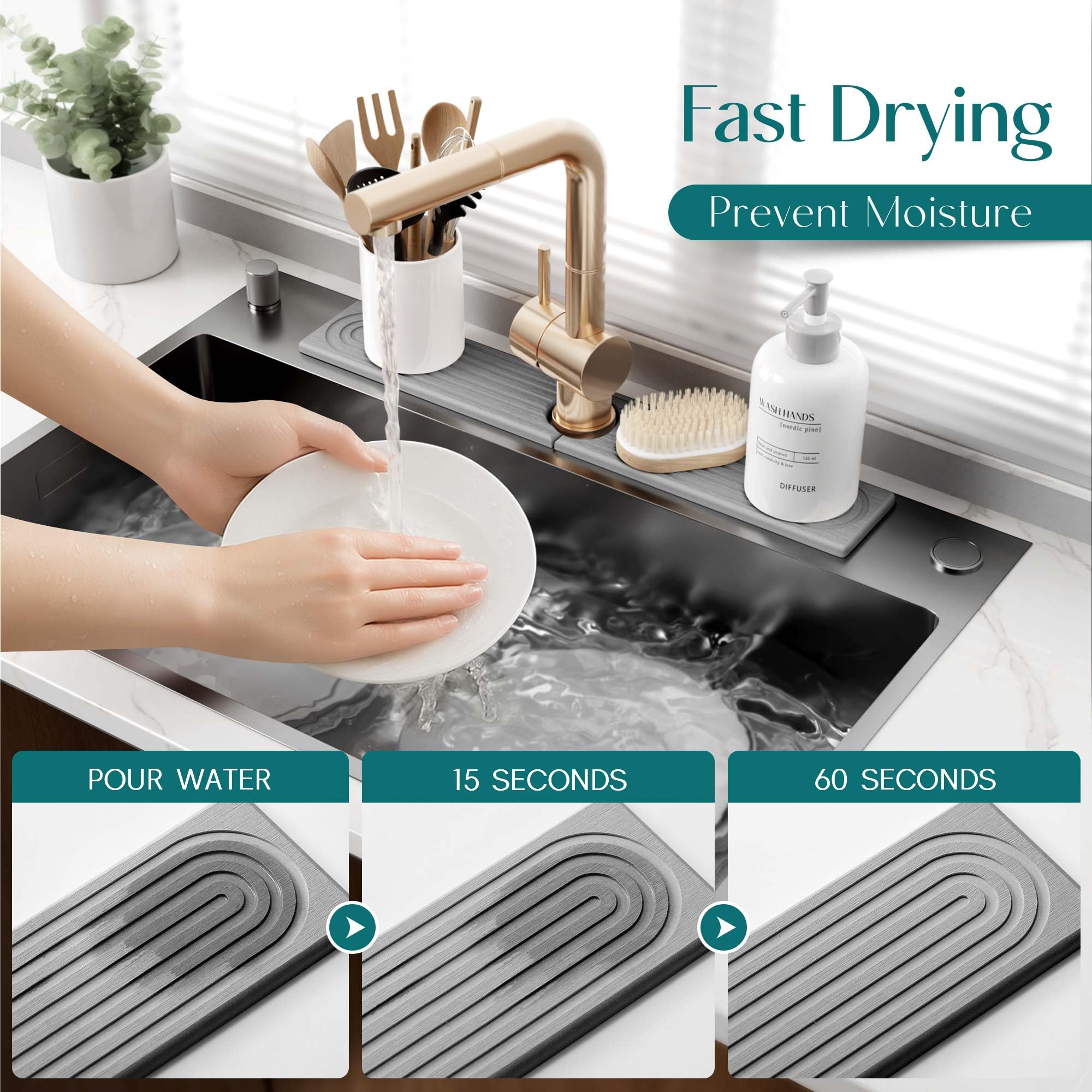 eormoe water-absorbent stone tray dries spills fast on the countertop