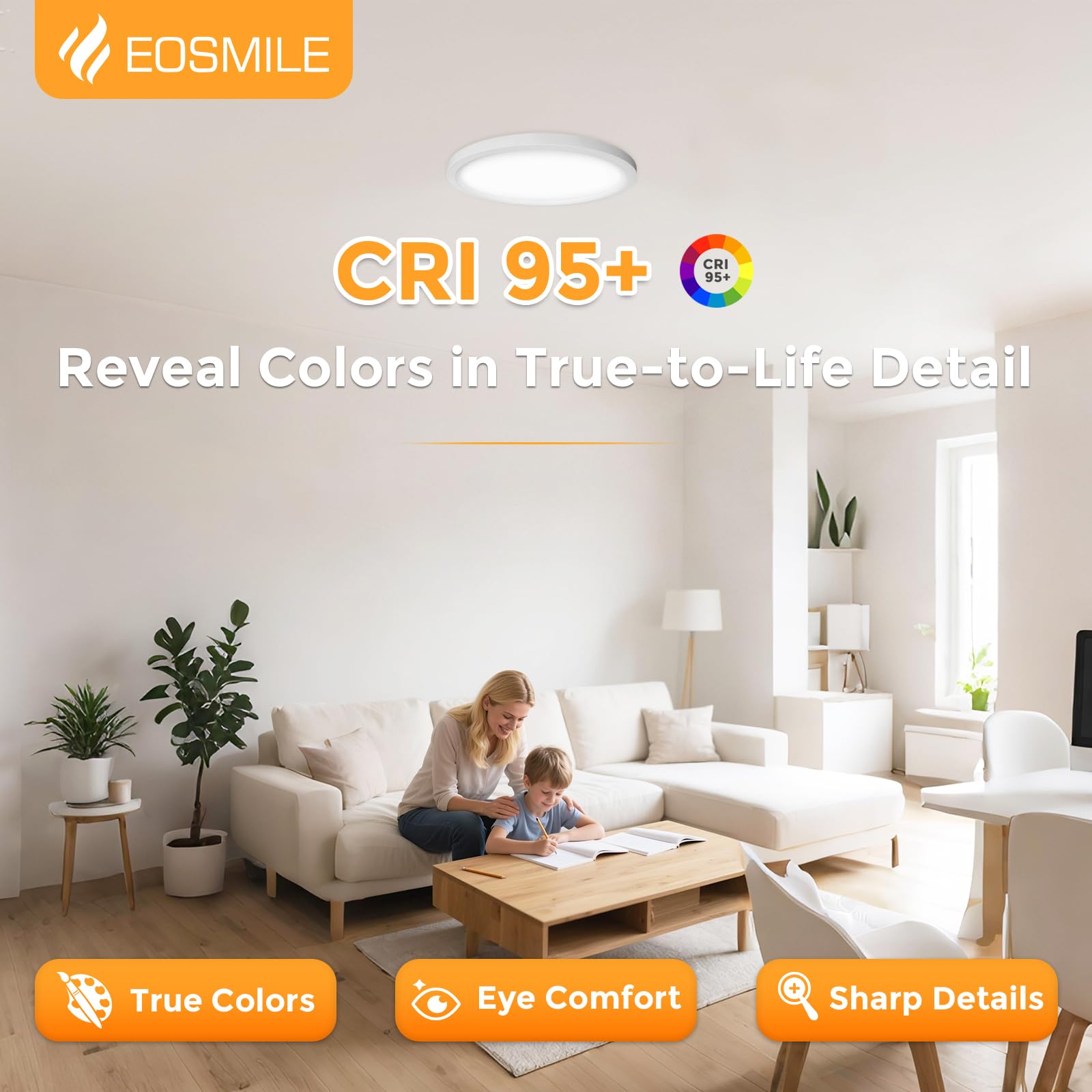 EOSMILE LED flush mount light with universal base, easy install