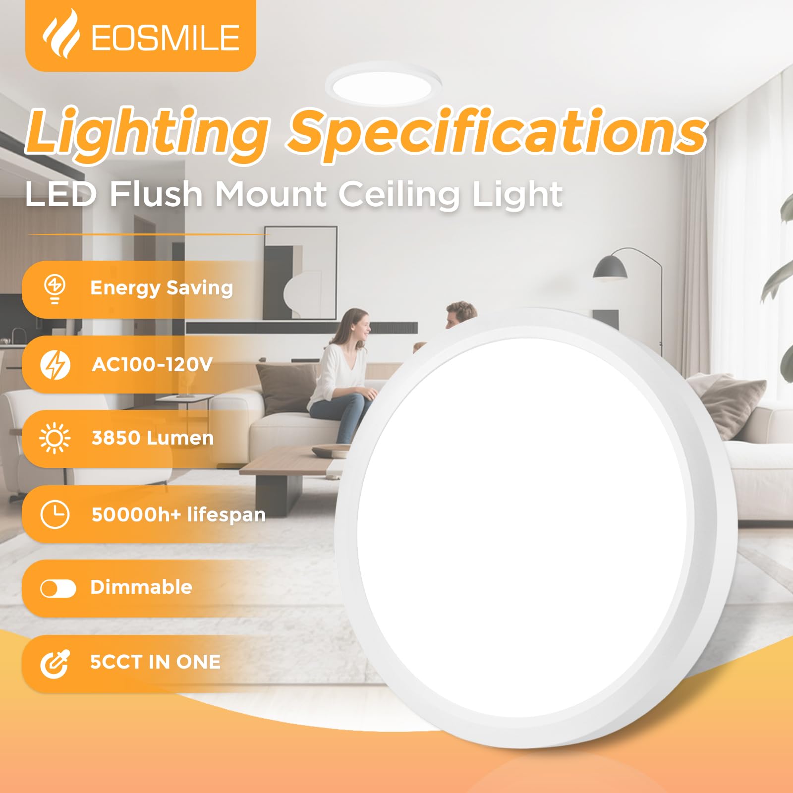 EOSMILE 5CCT adjustable ceiling light showing warm to cool tones for daily tasks.