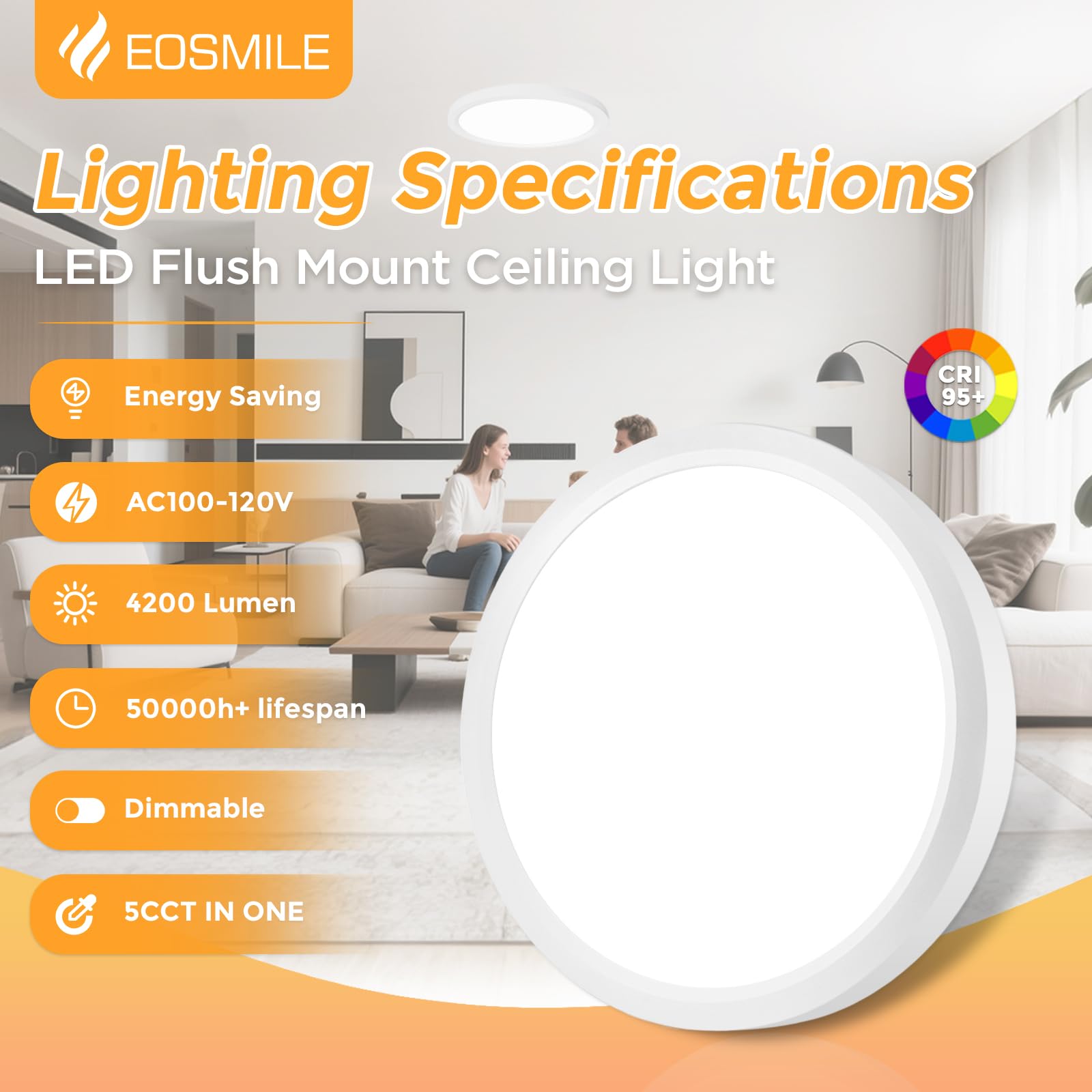 EOSMILE 1-pack dimmable flush mount in dimmed mode for cozy evenings
