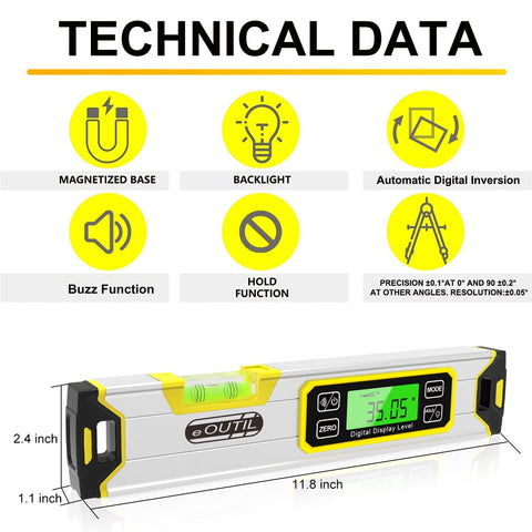 eOUTIL level audible beeper aids hands-free positioning during setup