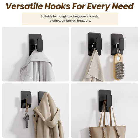 Eowihor adhesive hook on glass or tile holds hats and utensils.