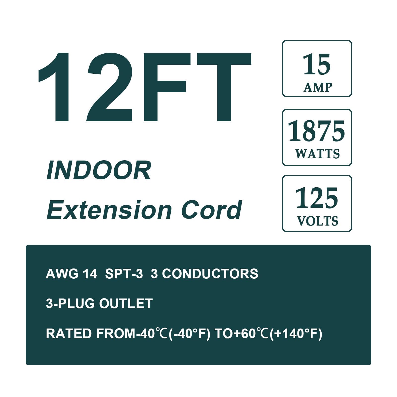 EP 12 ft heavy-duty cord showcasing wall-friendly design for tight spaces and safe appliance placement