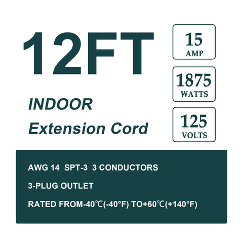 EP 12 ft heavy-duty cord showcasing wall-friendly design for tight spaces and safe appliance placement