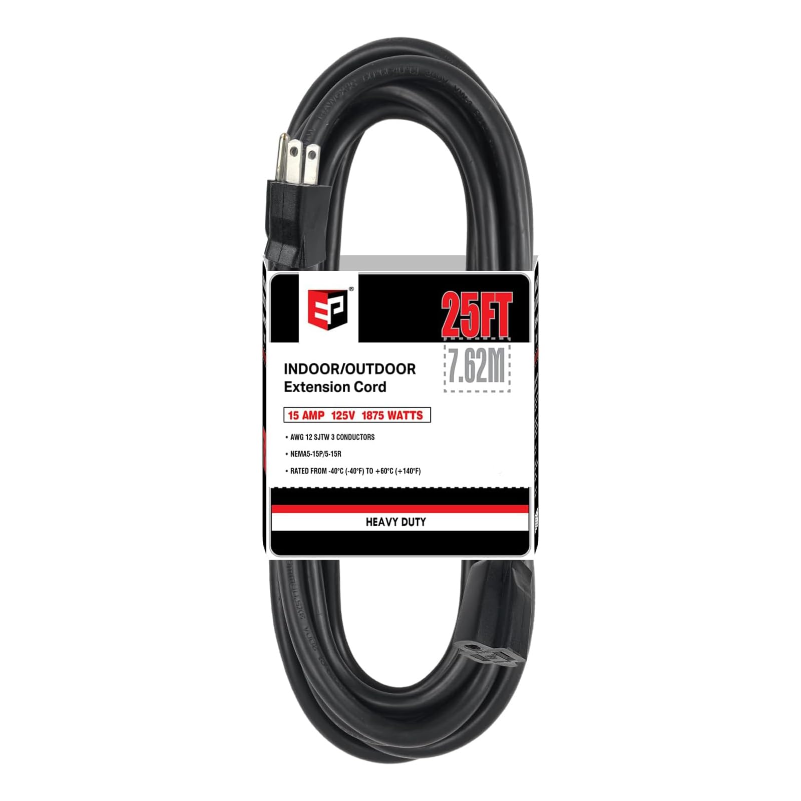 EP 25 ft outdoor extension cord with 12-3 SJTW design for versatile outdoor use