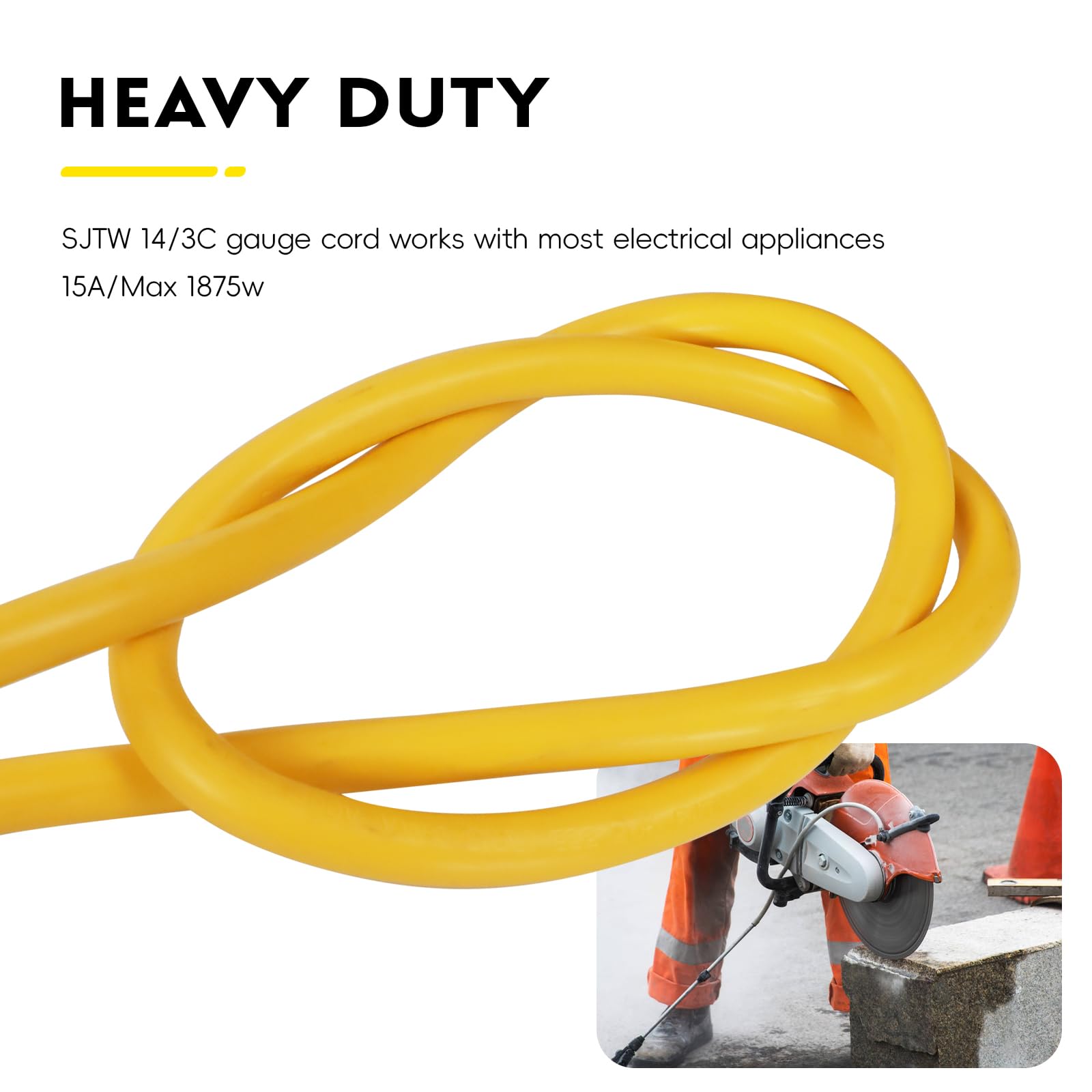 EP 25 ft extension cord suitable for lawn mower and pressure washer tasks.