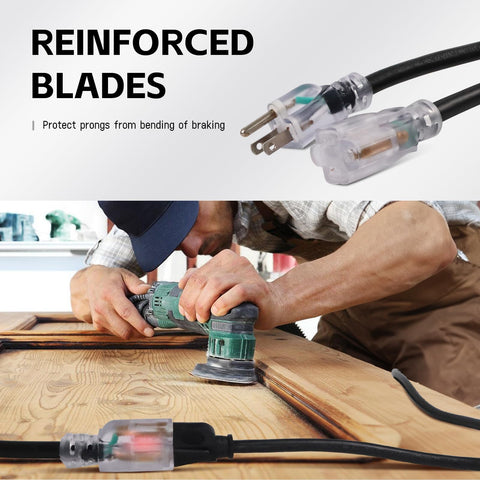 EP 25 ft extension cord grounded plug with reinforced blades enhances safety.