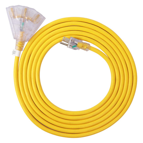 EP 50 ft lighted outdoor extension cord shown in use outdoors for enhanced safety and visibility.