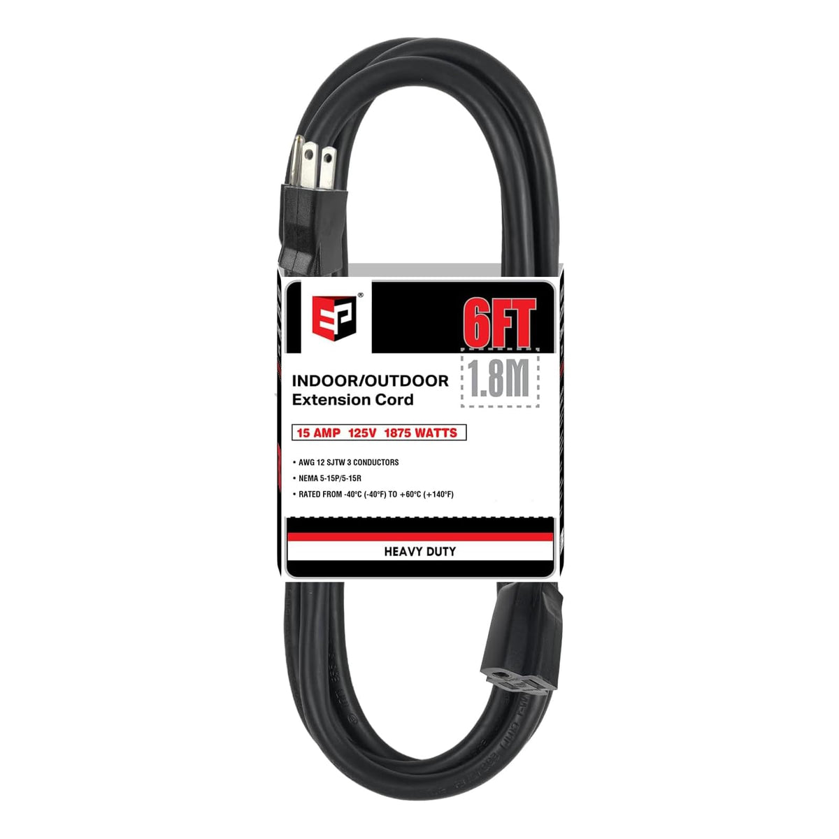 EP 6 ft outdoor extension cord with 12/3 SJTW for versatile outdoor power