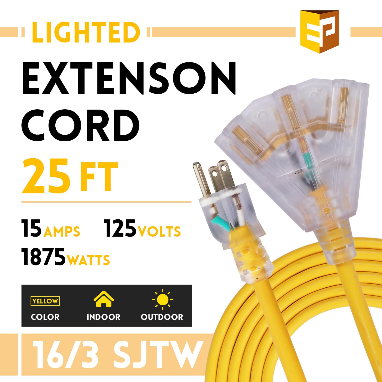 EP heavy-duty yellow extension cord 14/3 SJTW ideal for outdoor jobs