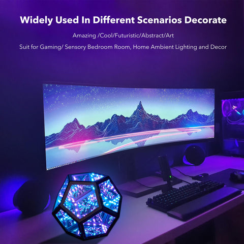 Side angle shows geometric design and vivid color spectrum for room decor.