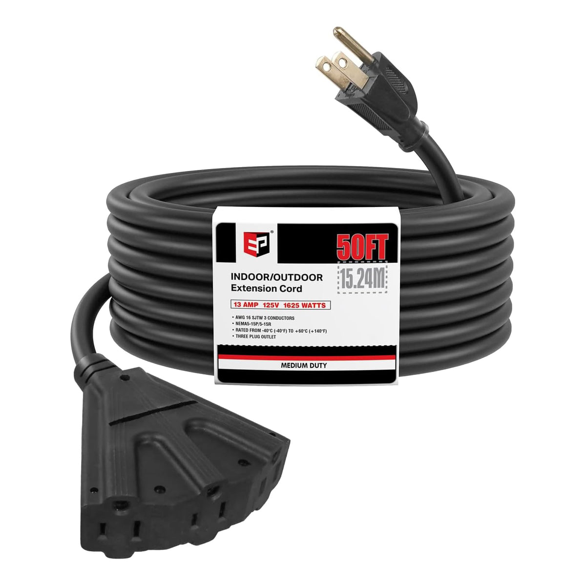 EP outdoor extension cord 50ft with three outlets for flexible outdoor lighting.