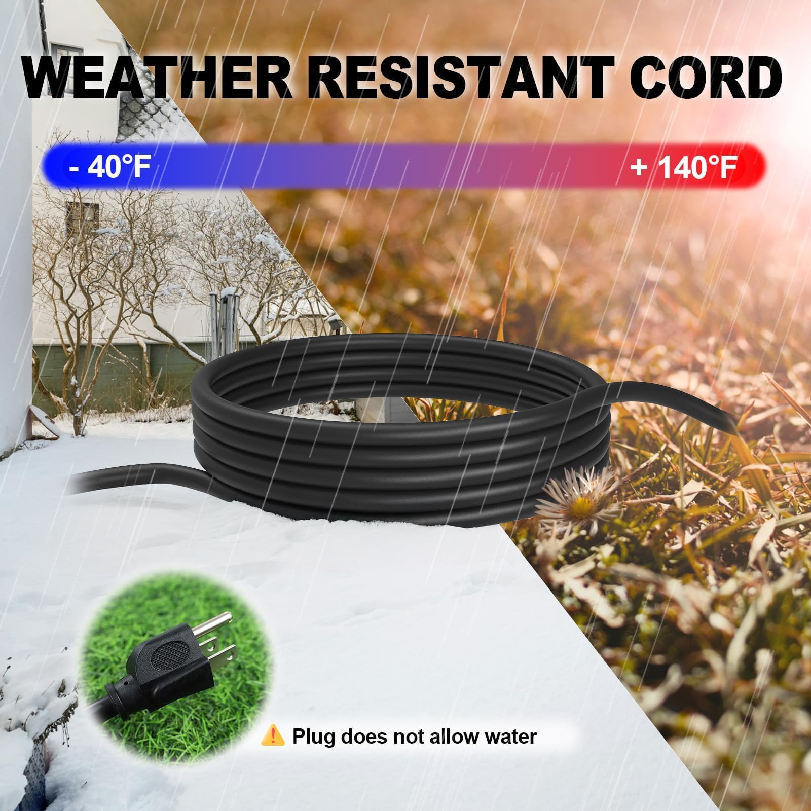 EP outdoor extension cord reinforced blades prevent prong bending during outdoor use.