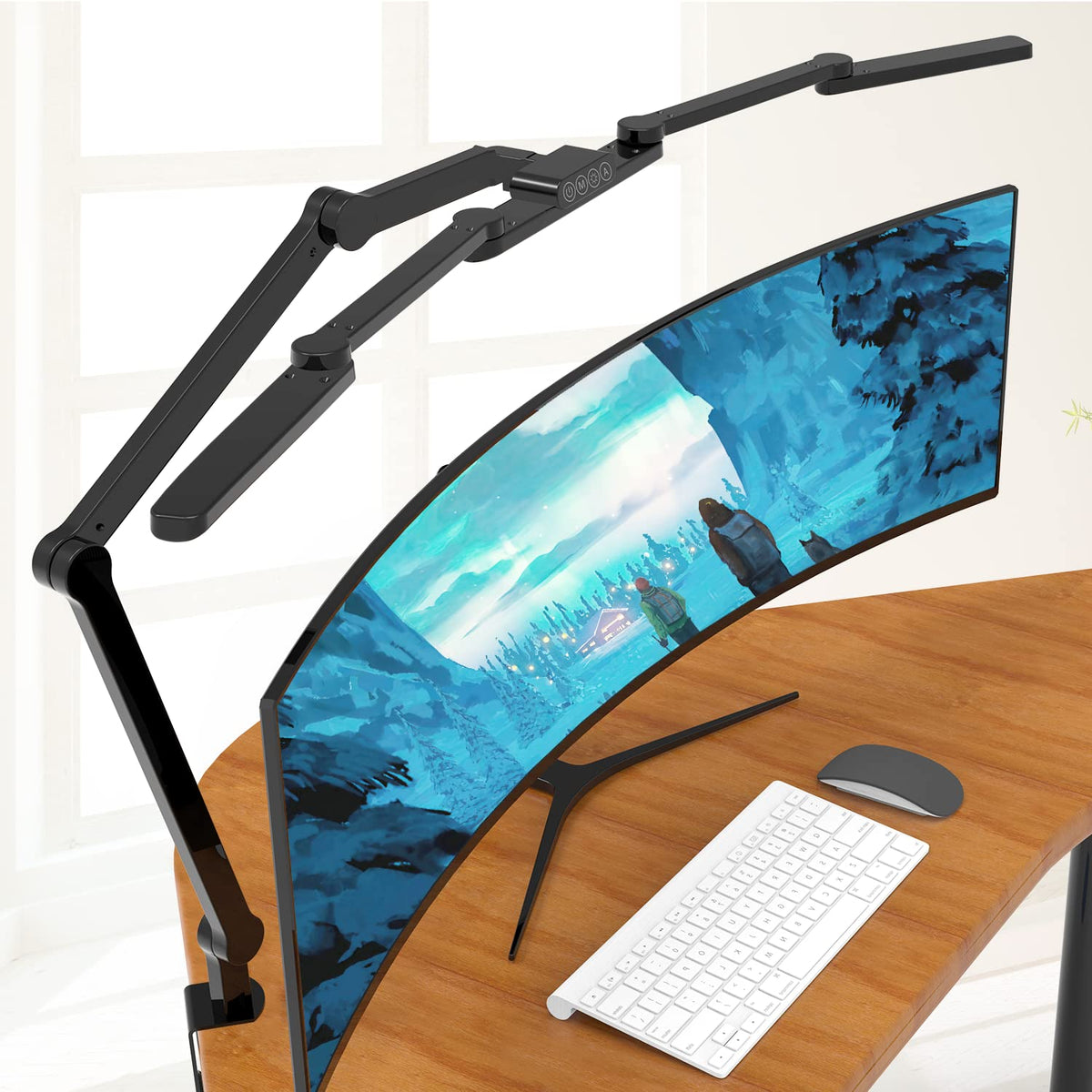 EPABINA LED desk lamp with clamp demonstrating extended reach for wide workspaces