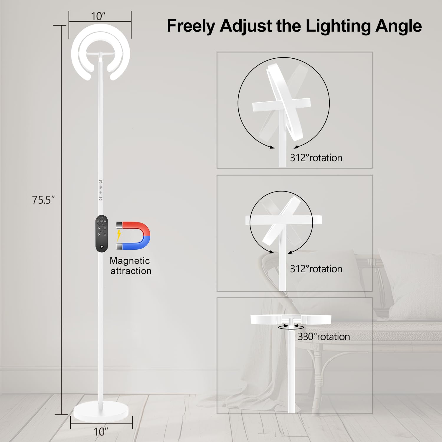 EPABINA torchiere inner light rotates for precise task lighting