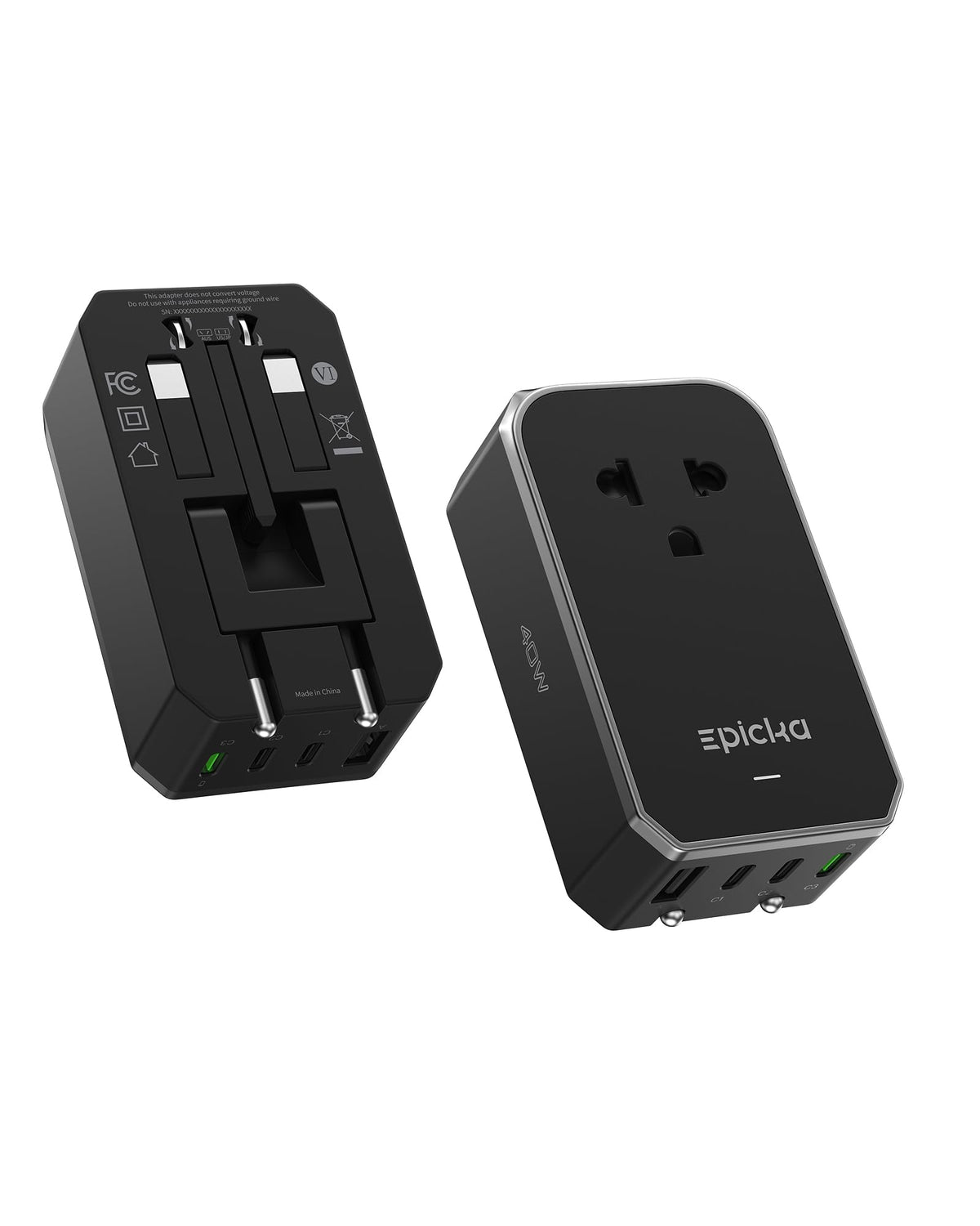 EPICKA Air 40W universal travel adapter with folded prongs for compact packing