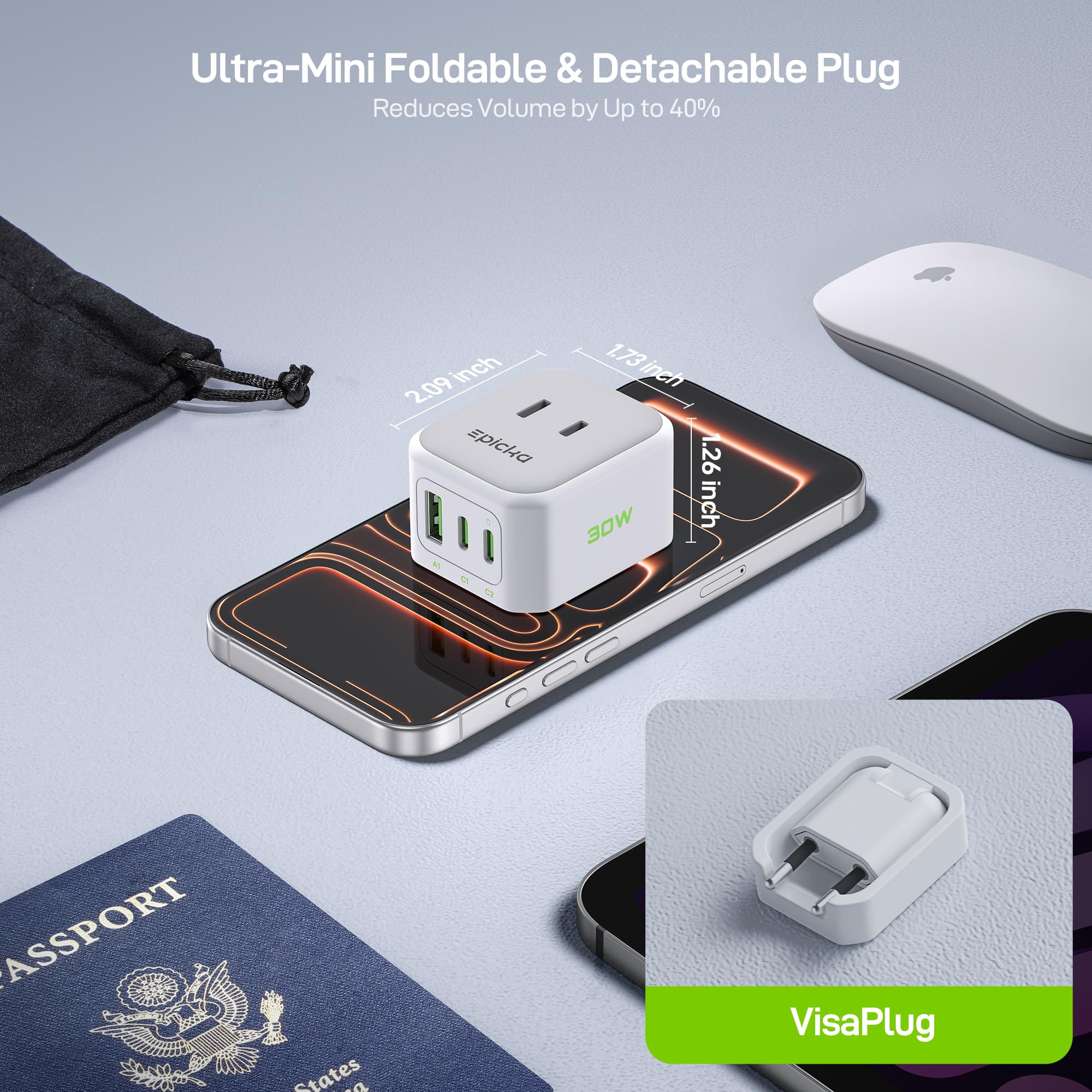 EPICKA Hybrid Mini with 2 AC sockets and 3 USB ports for versatile charging