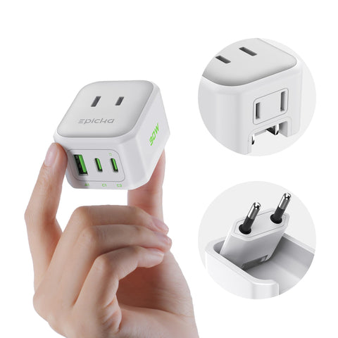 EPICKA Hybrid Mini European travel plug adapter with folded prongs for ultra-compact packing