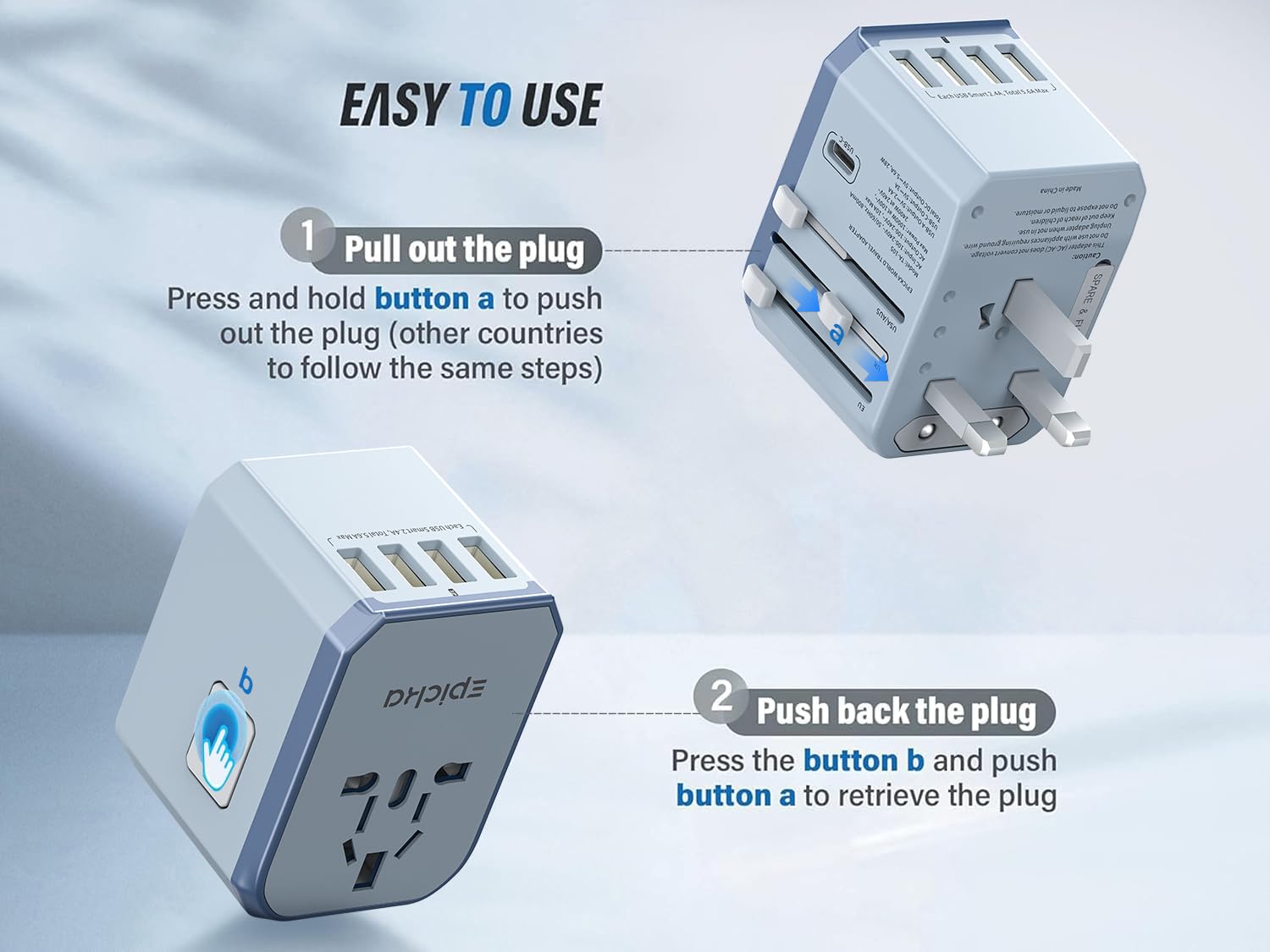 EPICKA TA-105 four USB-A ports for simultaneous charging.