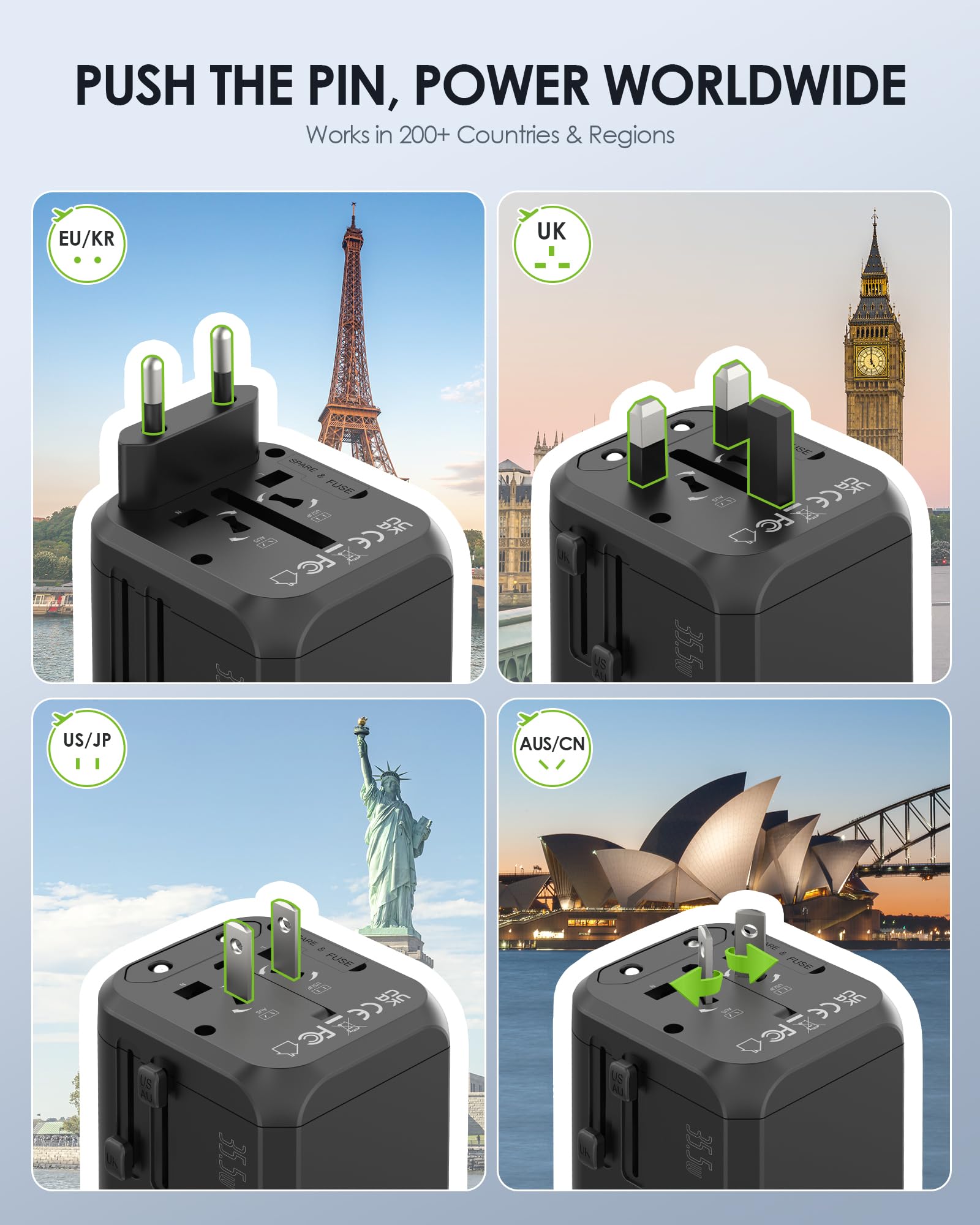 EPICKA TA-205 three USB-A ports for multiple devices.