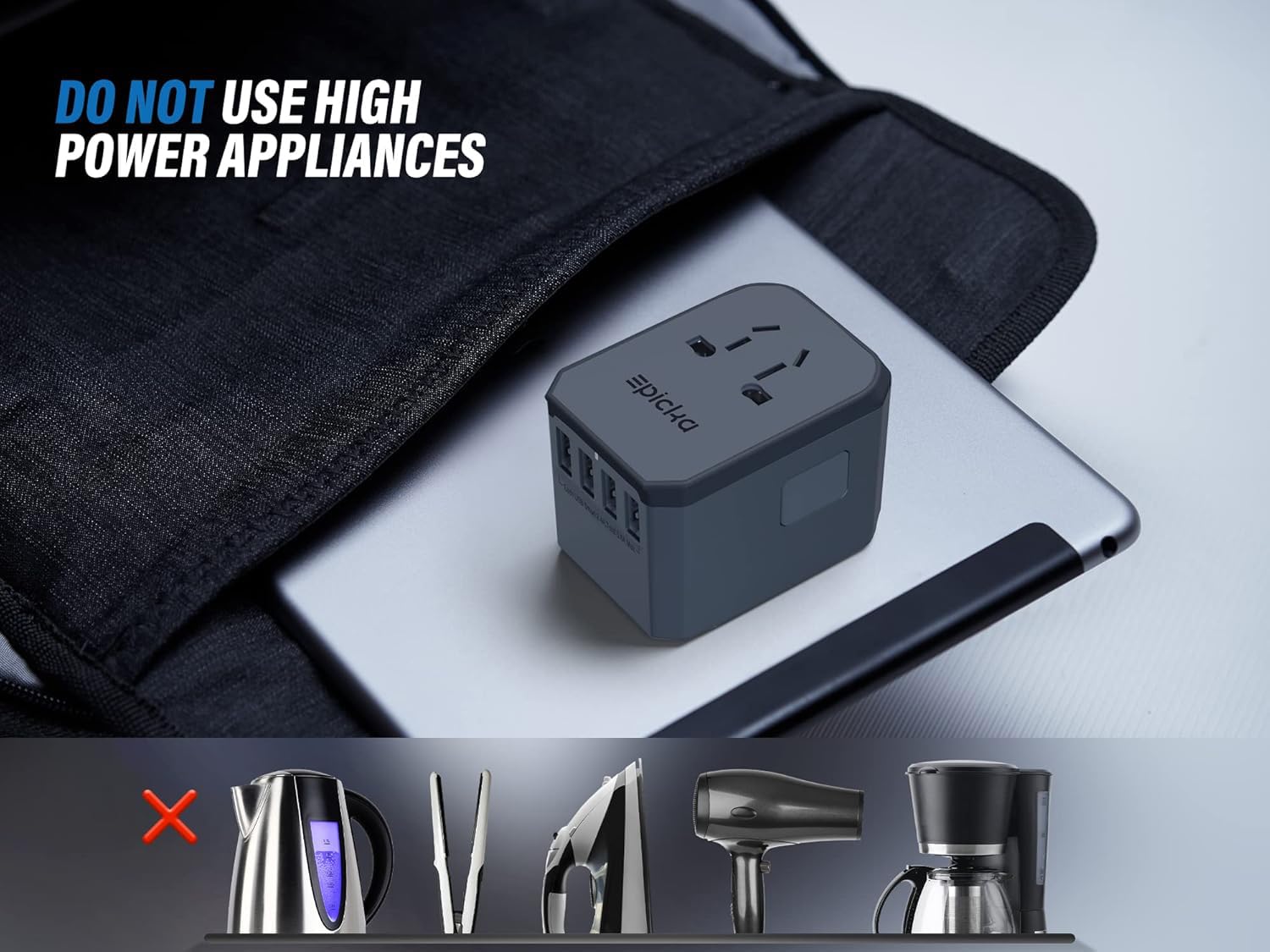 EPICKA TA-105 safety fuse and plug-lock features enhance travel safety.