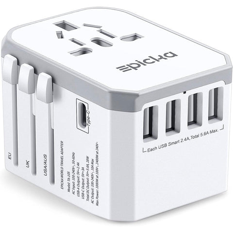 EPICKA TA-105 universal travel adapter, front view for worldwide charging on the go