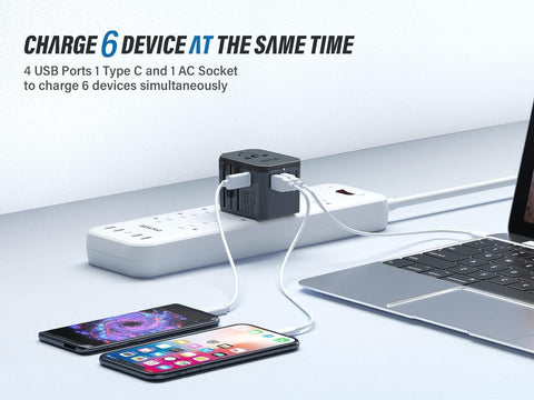 EPICKA TA-105 USB-C port detail, enables rapid charging for phones and tablets.