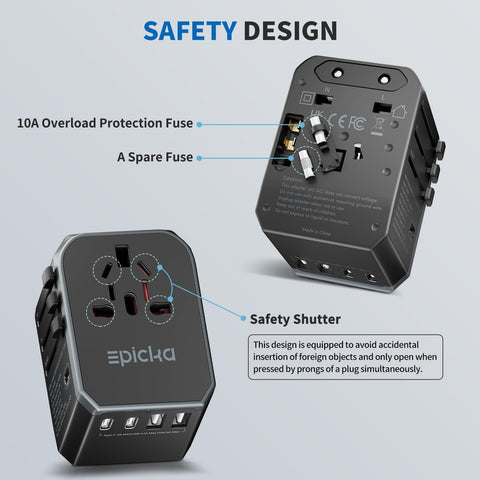 EPICKA TA105C voltage note: verify device compatibility before travel.