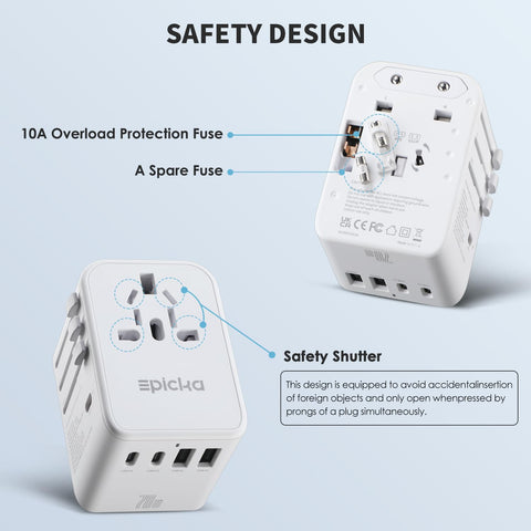 EPICKA compact lightweight adapter easily slips into a carry-on for trips.