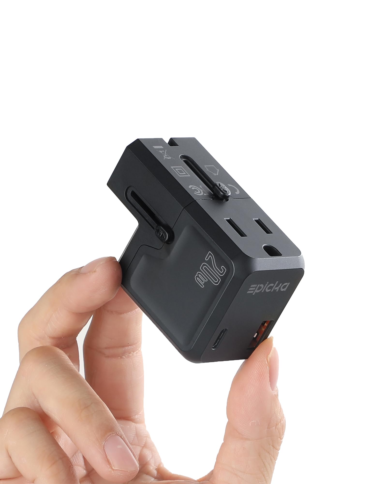 EPICKA universal travel adapter pocket-111-black: compact carry-on essential for travelers.
