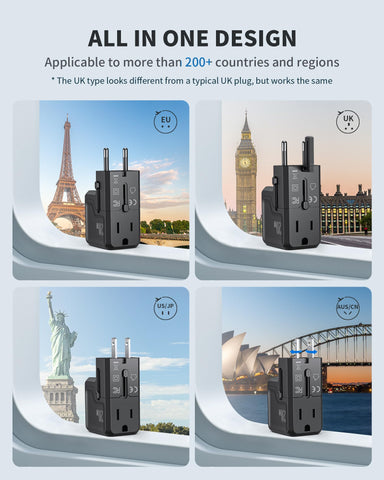 EPICKA universal travel adapter ports visible: USB-C PD and USB-A fast charging ready.