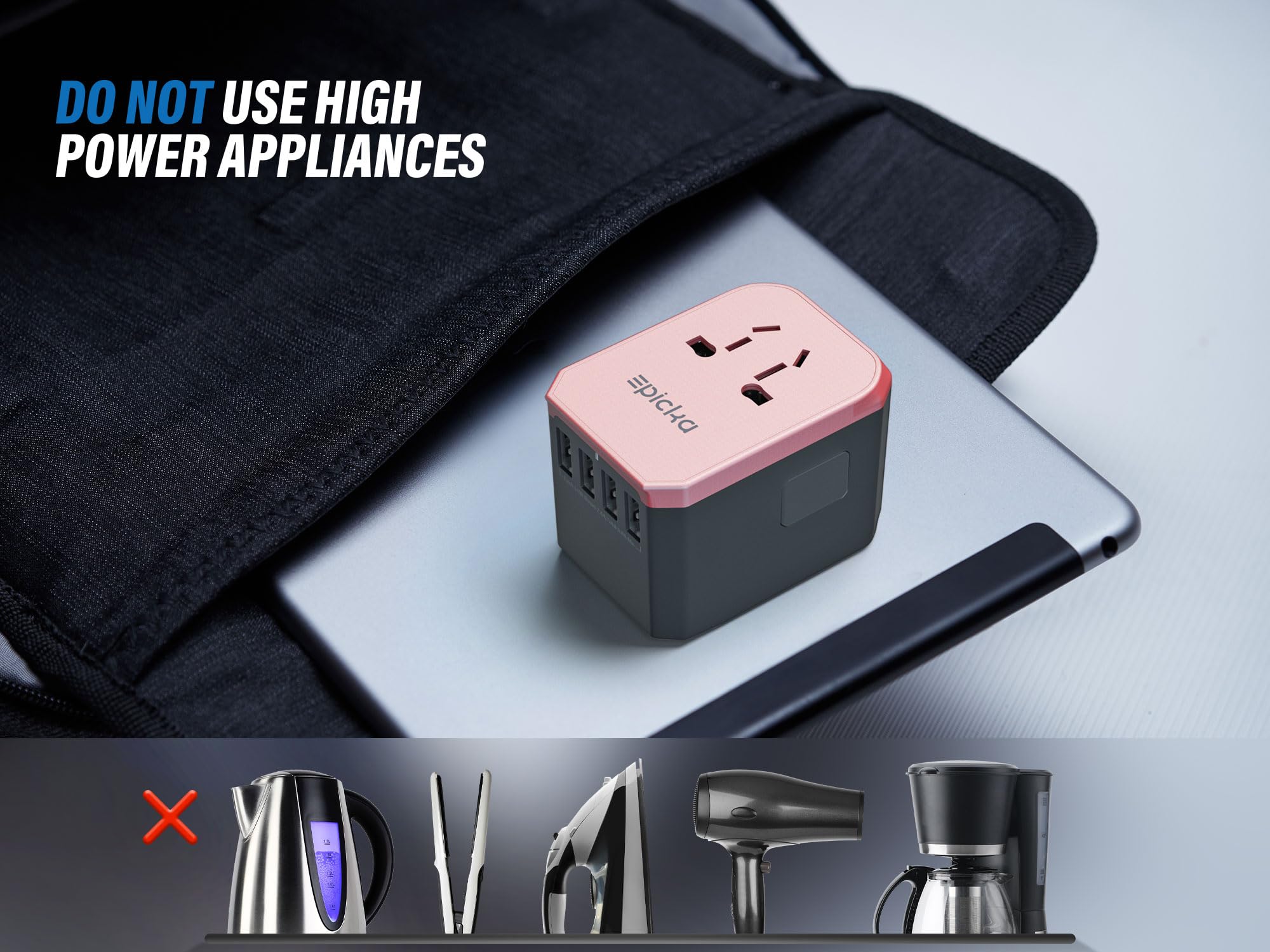 epicka universal travel adapter rose gold compact setup in travel case