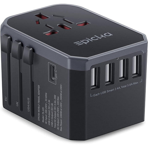 EPICKA universal travel adapter front view for compact global charging on the go.