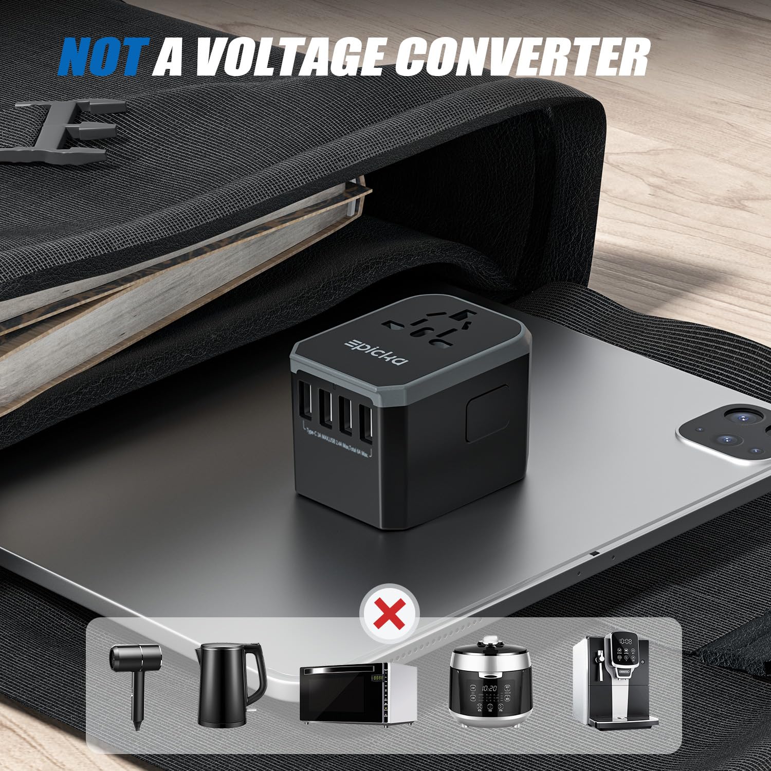 EPICKA safety shutters highlight built-in protection while charging multiple devices.