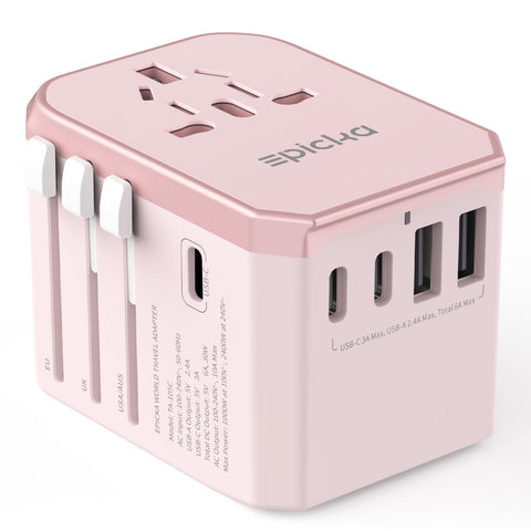 EPICKA TA-105C pink universal travel adapter front view for worldwide charging